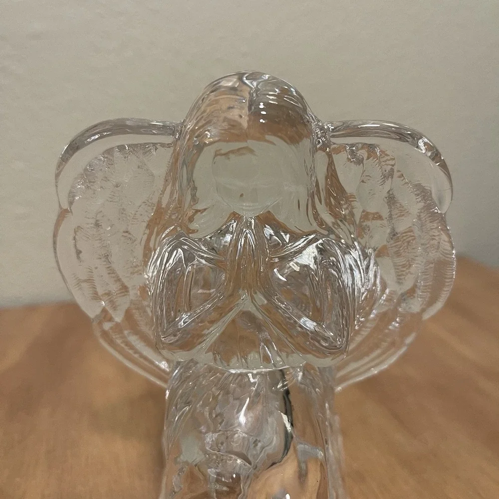 Crystal Glass Praying Angel Tea Light‎ Candle Holder Large & Heavy Celestial